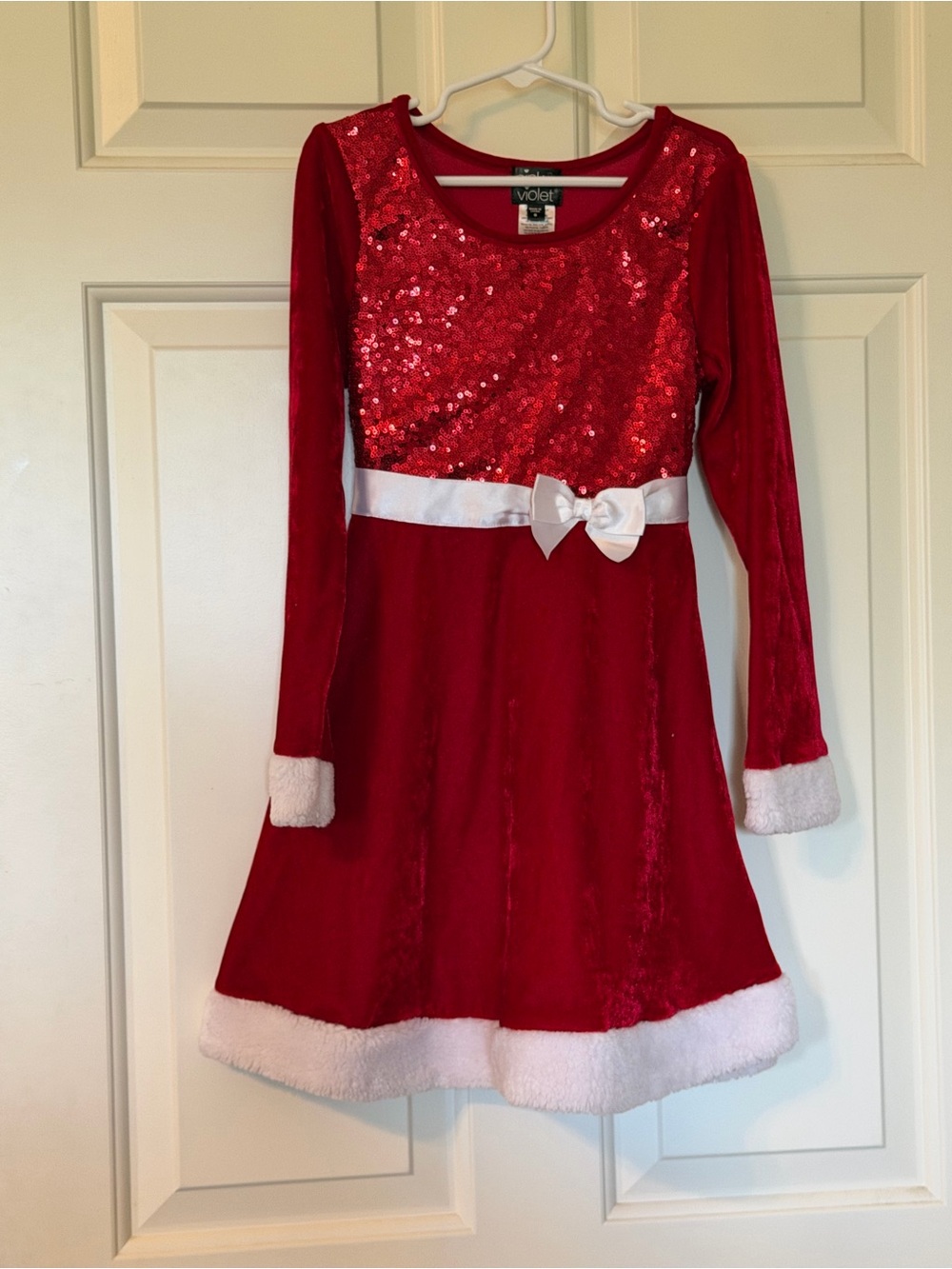 Pink & Violet Red Sequin Velvet Holiday Dress for Girls